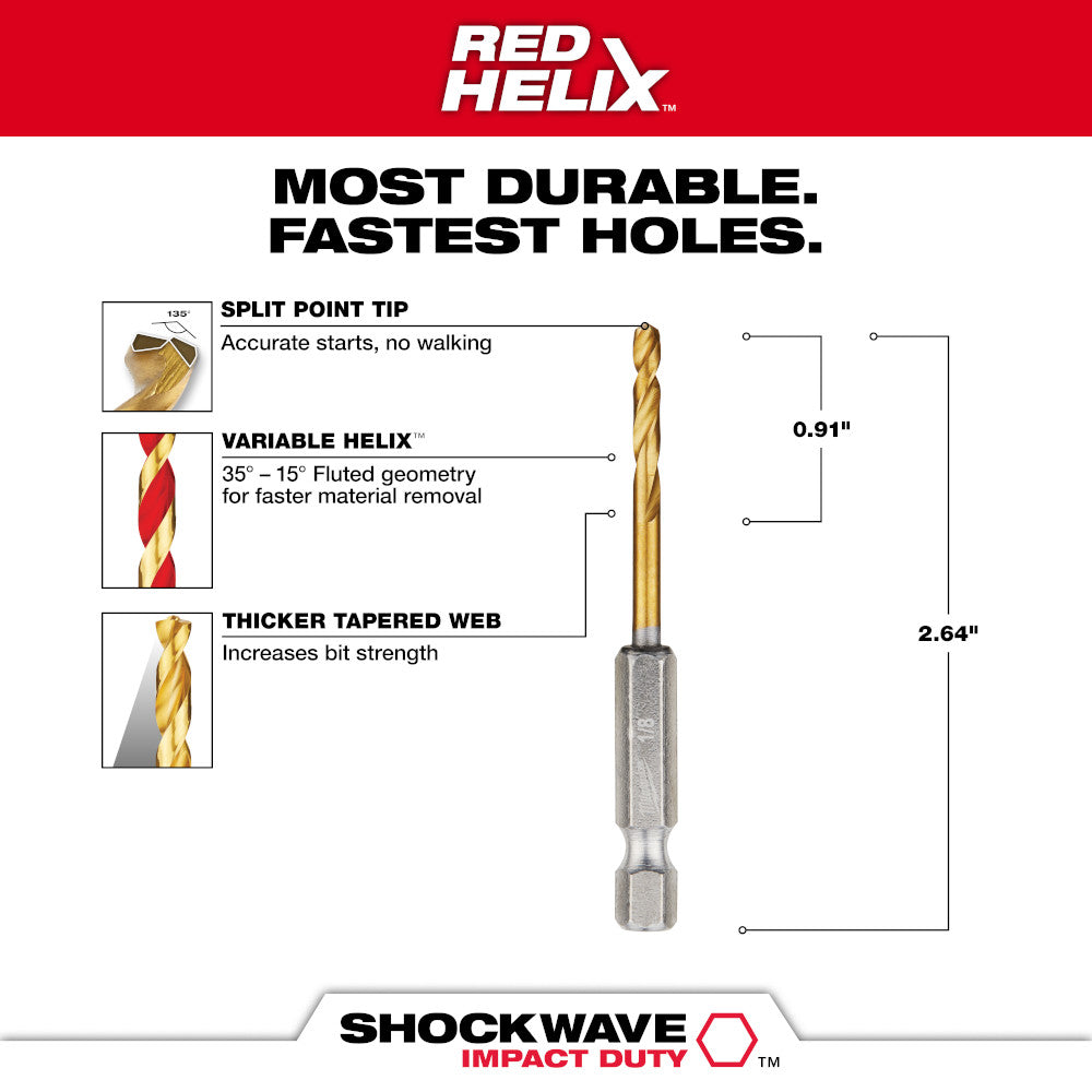 Milwaukee 48-89-4605 - 1/8 in. Titanium SHOCKWAVE™ Drill Bit