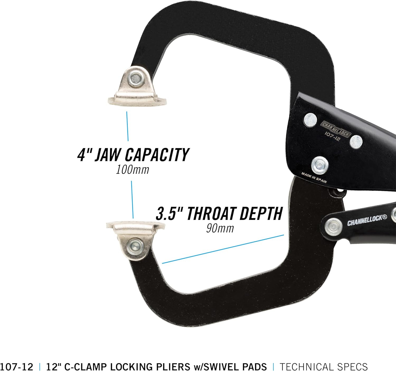 Channellock CHA-107-12  - 12" C-Clamp Locking Pliers - With Swivel Pads