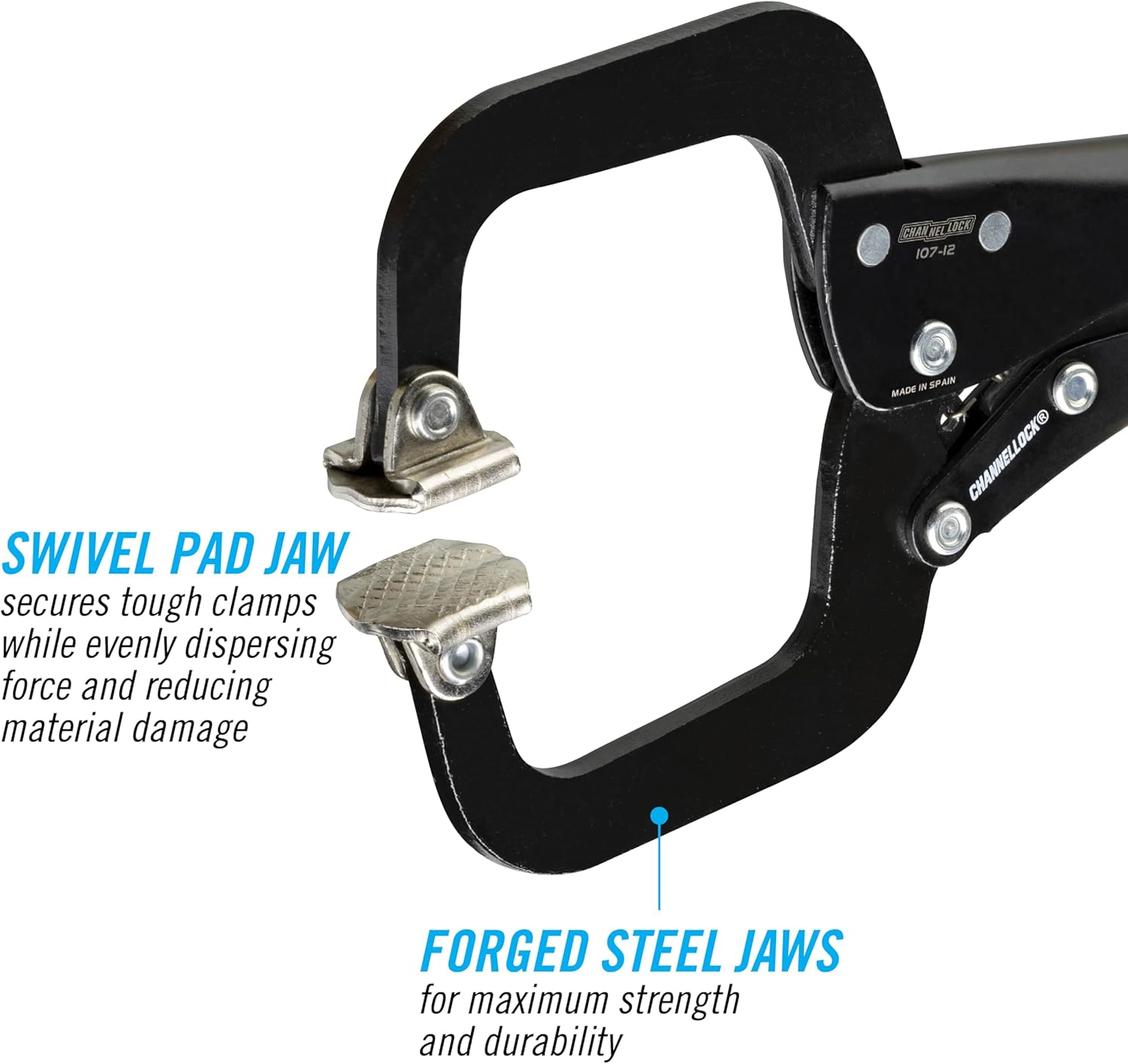 Channellock CHA-107-12  - 12" C-Clamp Locking Pliers - With Swivel Pads