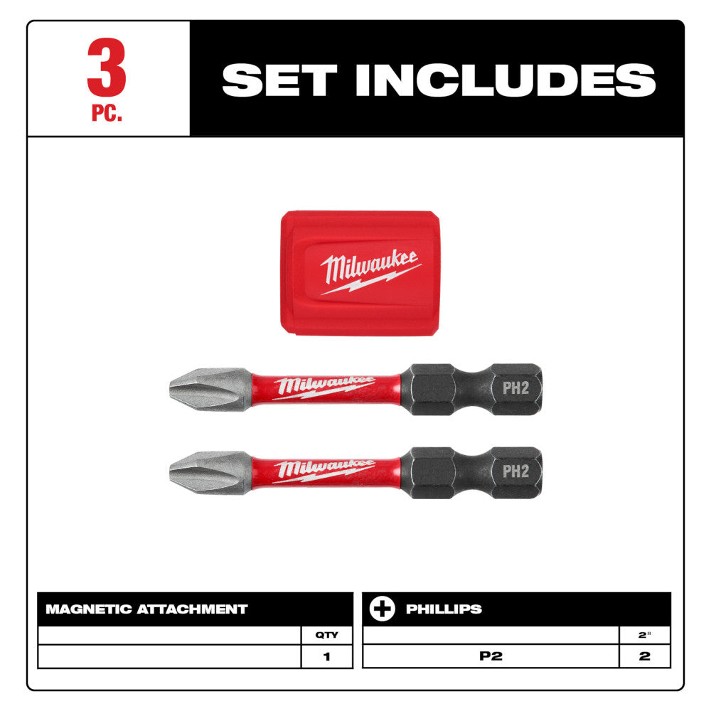 Milwaukee 48-32-4550 - SHOCKWAVE Impact Duty™ Magnetic Attachment and PH2 Bit Set - 3PC