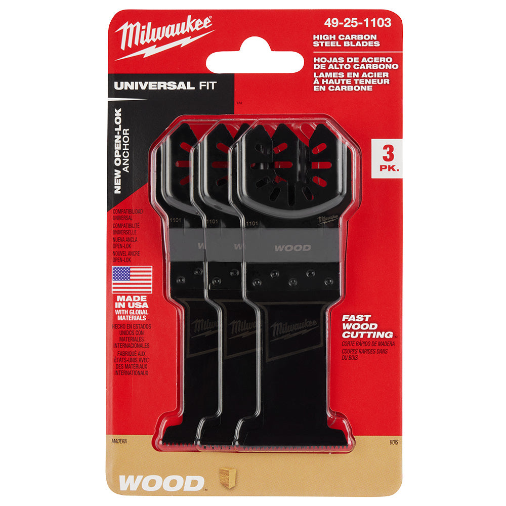 Milwaukee 49-25-1103 - OPEN-LOK™ 1-3/8" HCS Holz-Multifunktionswerkzeug-Klingen, 3er-Pack