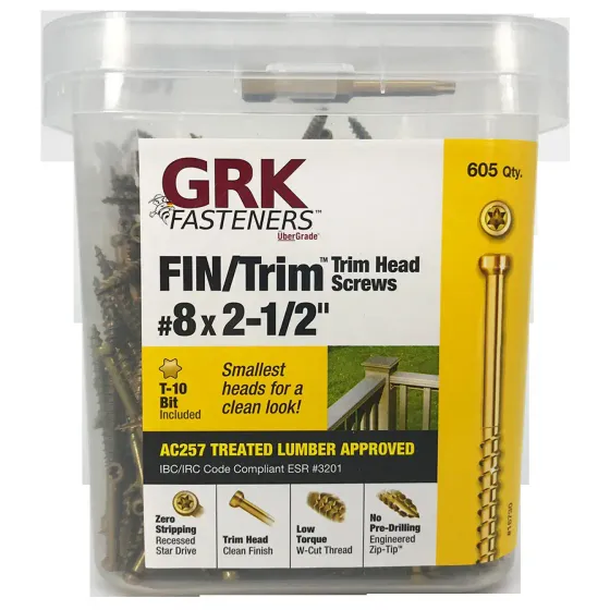ITW GRK Fasteners 16730 Fin-Trim Exterior Finishing Trim Head Screws #8 By 2-1/2 Inch 605 Pack