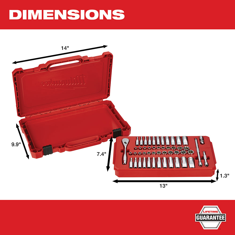 Milwaukee 48-22-9004 - Coffret de 50 cliquets et douilles 1/4 po - SAE et métrique