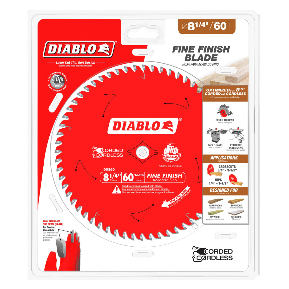 Diablo D0860X - Diablo D0860X 8-1/4in x 60T Fine Finish Circular Saw Blade (View 2)