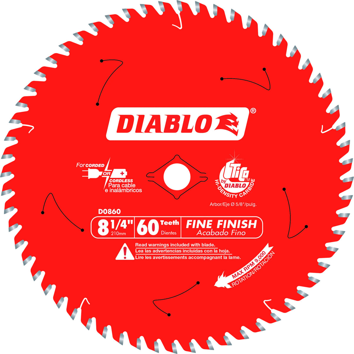 Diablo D0860X - Diablo D0860X 8-1/4in x 60T Fine Finish Circular Saw Blade (View 1)