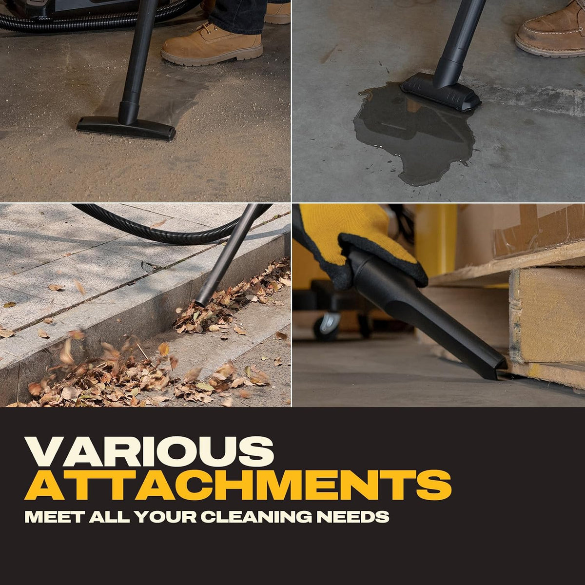 DEWALT DXCVXA092B 20V MAX AC/DC 9 Gallon Wet/Dry Vacuum - attachments in use