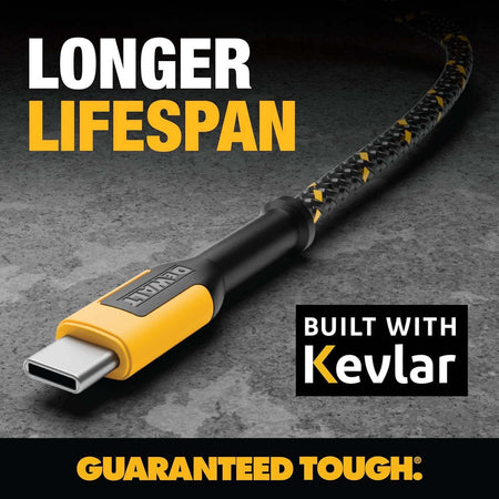 DEWALT 1311361DW2 - 4ft Reinforced Braided USB-A to USB-C Charging Cable