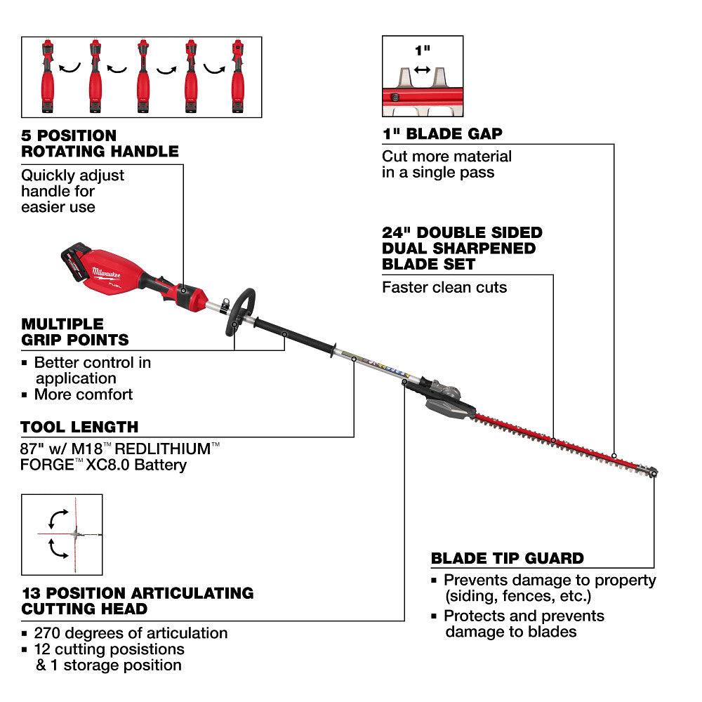 Milwaukee 3012-21 - M18 FUEL™ Pole Articulating Hedge Trimmer Kit