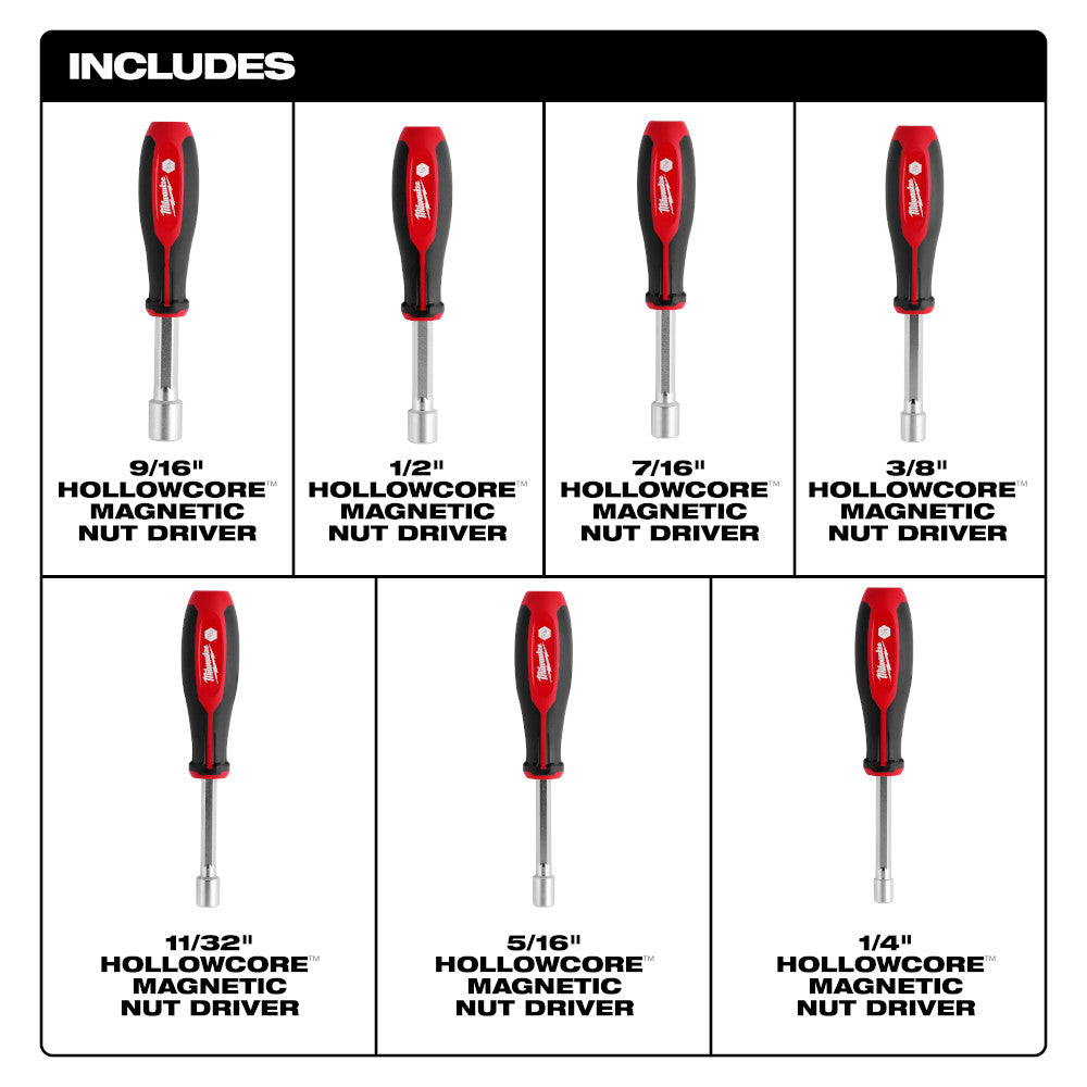 Milwaukee 48-22-2547 - 7pc SAE HollowCore™ Magnetic Nut Driver Set