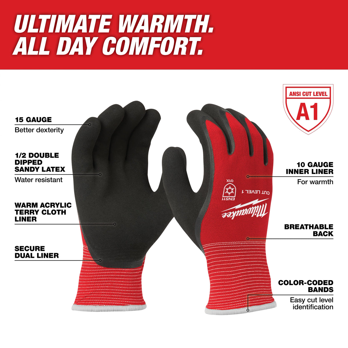 Milwaukee 48-22-8911 Cut Level 1 Winter Insulated Gloves - M