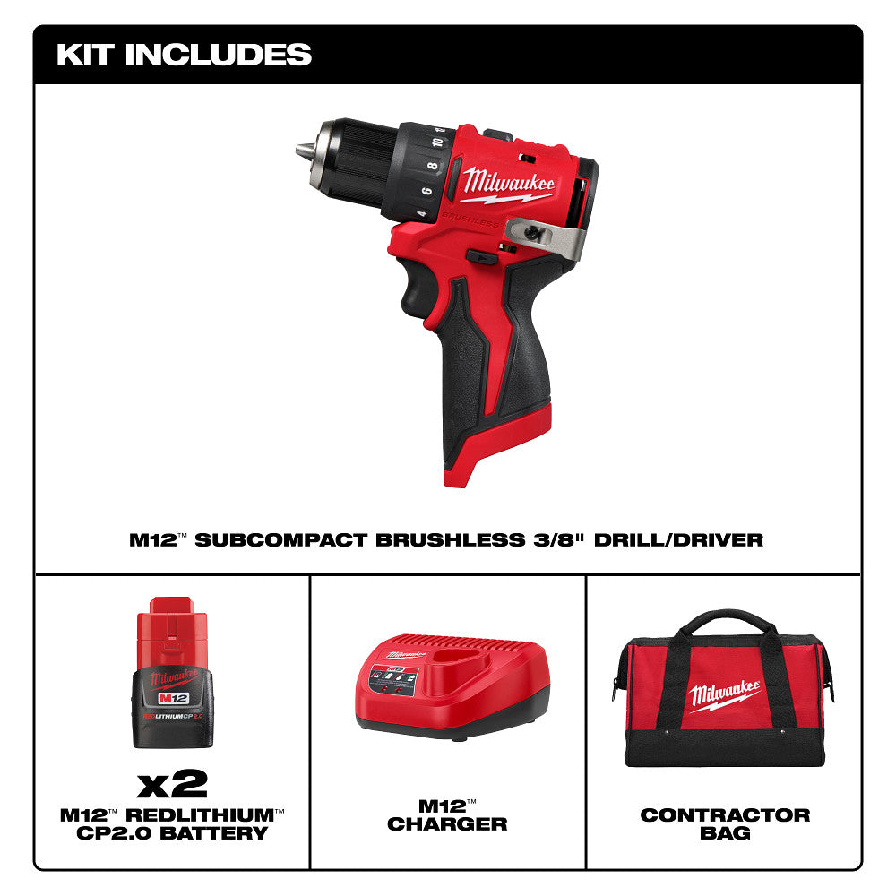 Milwaukee 3401-22 - M12™ Subcompact Brushless 3/8" Drill/Driver Kit