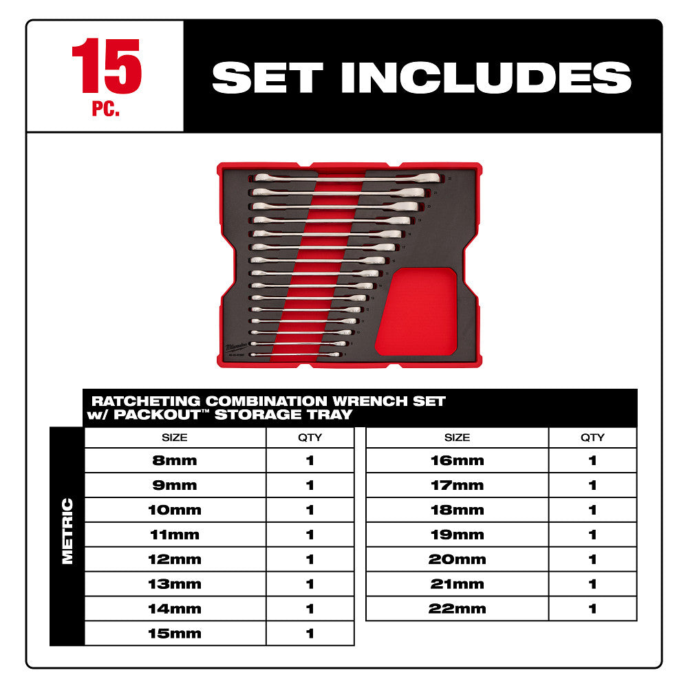 MILWAUKEE 48-22-0156 15pc MM Combo Wrenches w/Foam