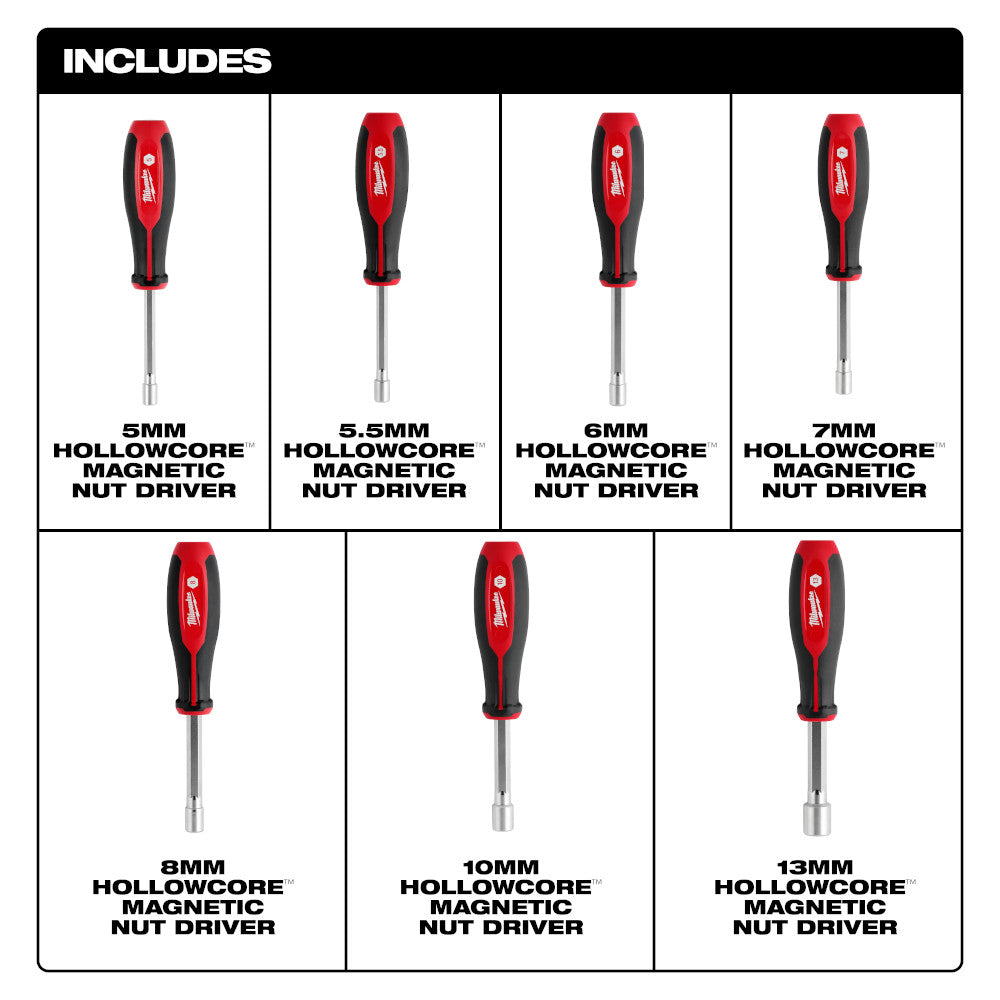 Milwaukee 48-22-2548 - 7pc Metric HollowCore™ Magnetic Nut Driver Set