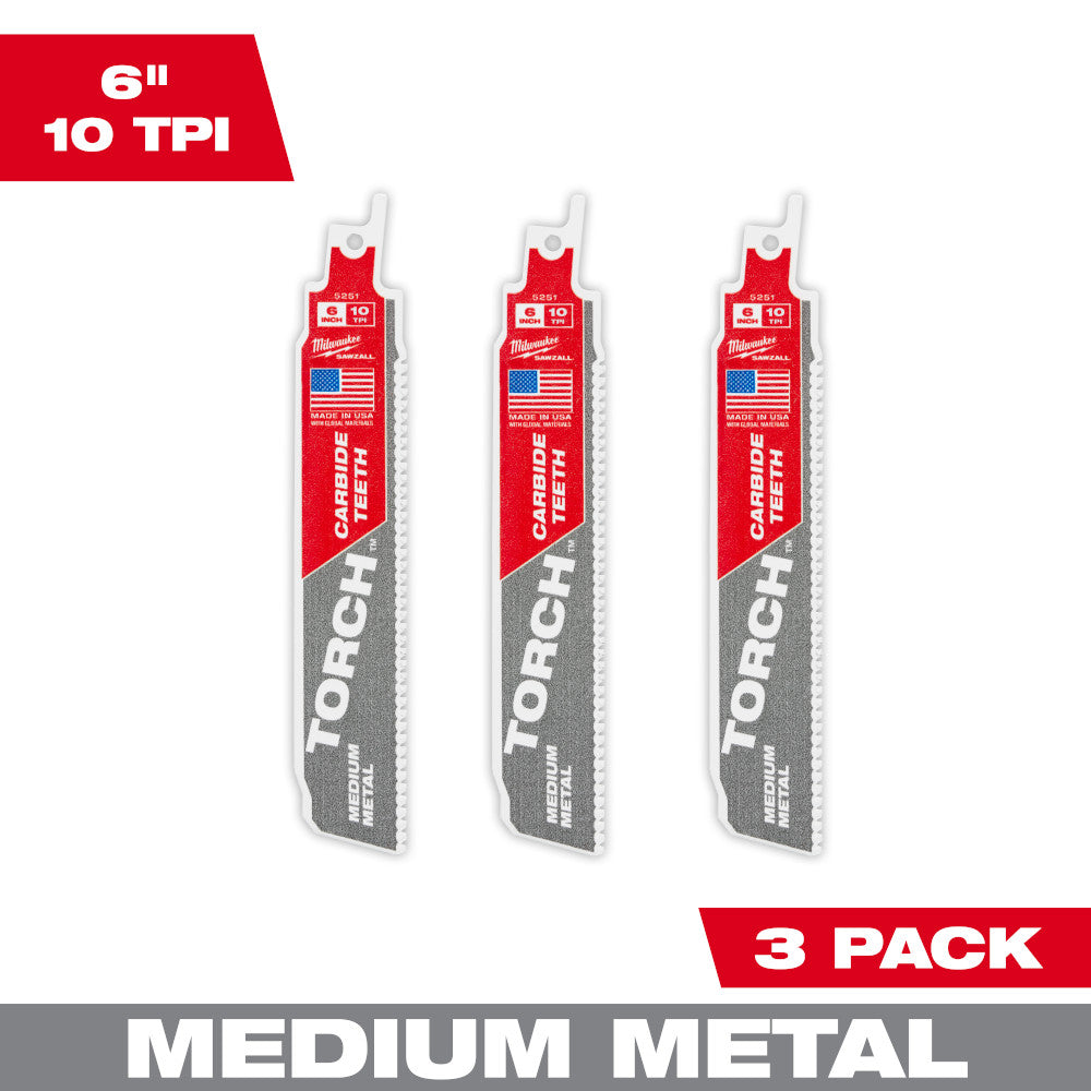 Milwaukee 48-00-5351 - 6" 10TPI The TORCH™ avec dents en carbure pour métaux moyens, paquet de 3