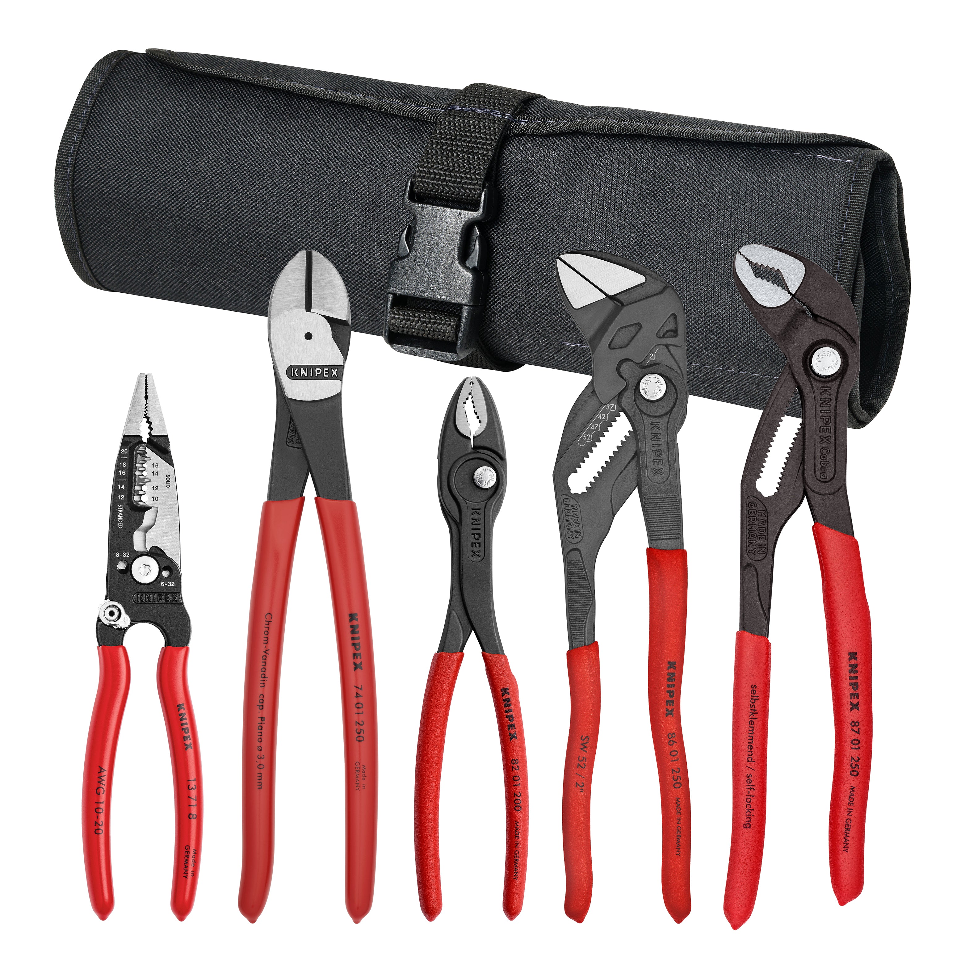 Knipex 9K0080150US - 5-teiliger Kernzangensatz in Werkzeugrolle