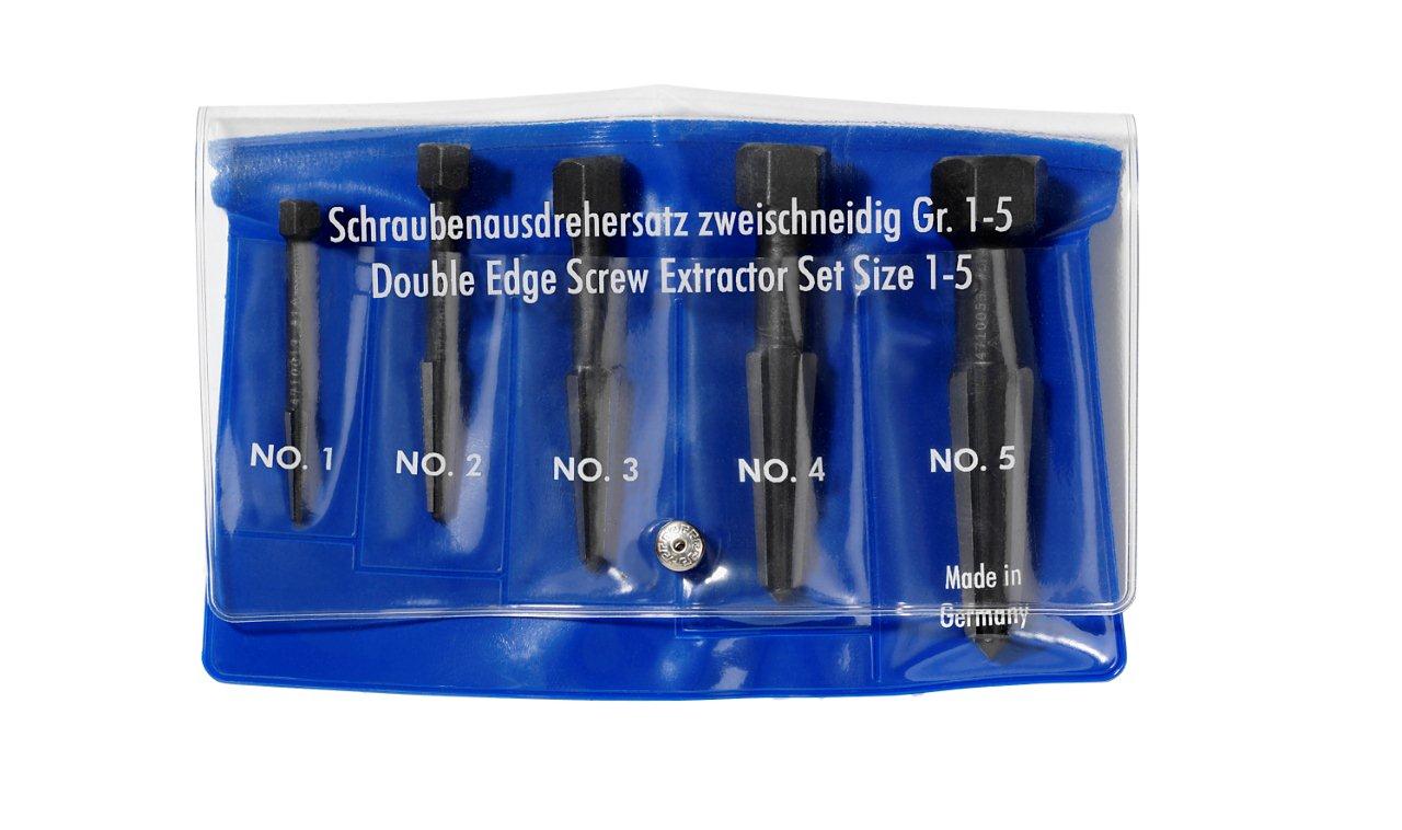 Rennsteig 9R4719003 - Extracteur de vis à double tranchant, 5 pièces (tailles 1 à 5, pochette en vinyle)