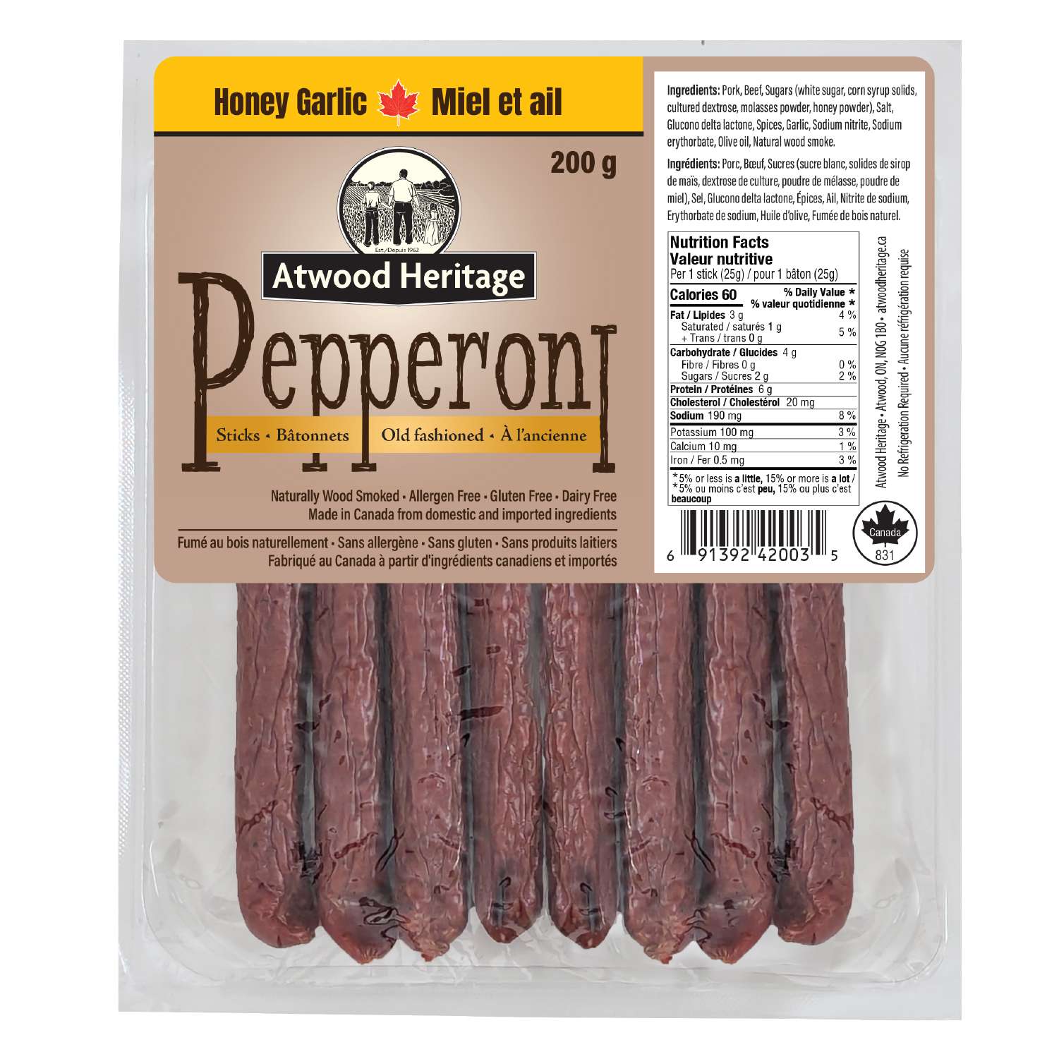 ATWOOD HERITAGE ATW-42003 - 8pk Honey Garlic Pepperoni Sticks