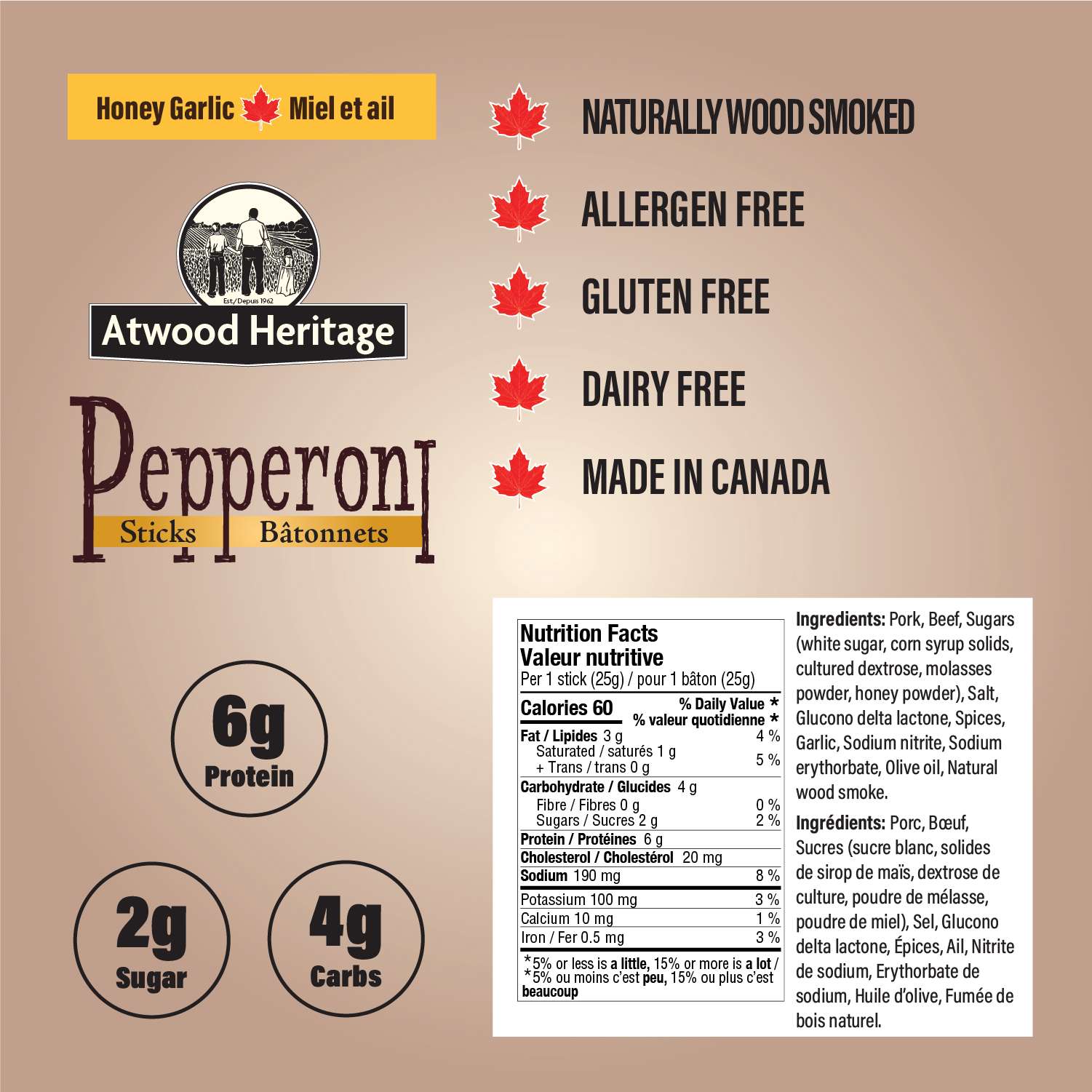 ATWOOD HERITAGE ATW-42003 - 8pk Honey Garlic Pepperoni Sticks