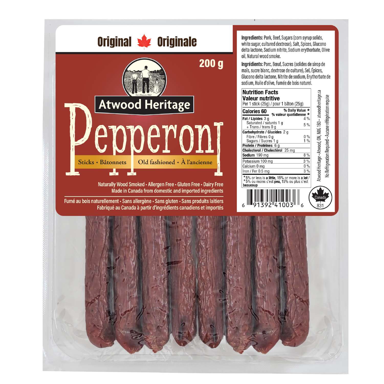 ATWOOD HERITAGE ATW-32008 - Original Pepperoni Snack Sticks - 8 Pack