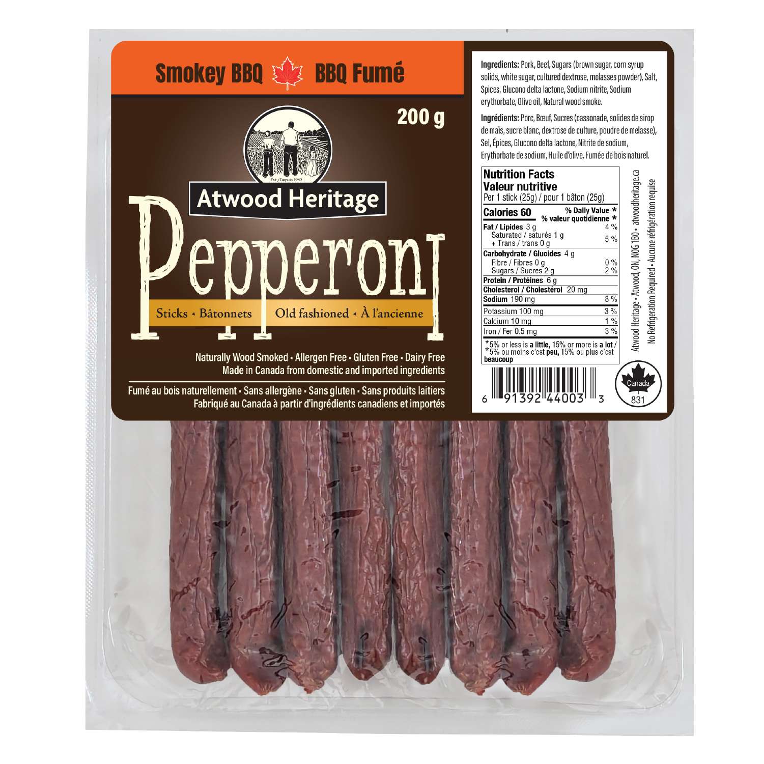 ATWOOD HERITAGE ATW-44003 - 8pk Smokey BBQ Pepperoni Sticks