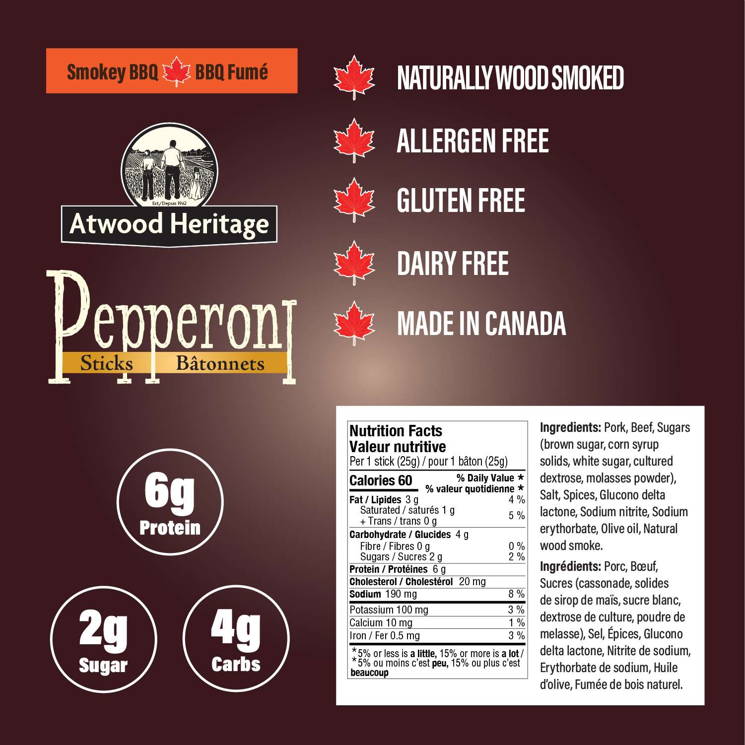 ATWOOD HERITAGE ATW-44003 - 8pk Smokey BBQ Pepperoni Sticks