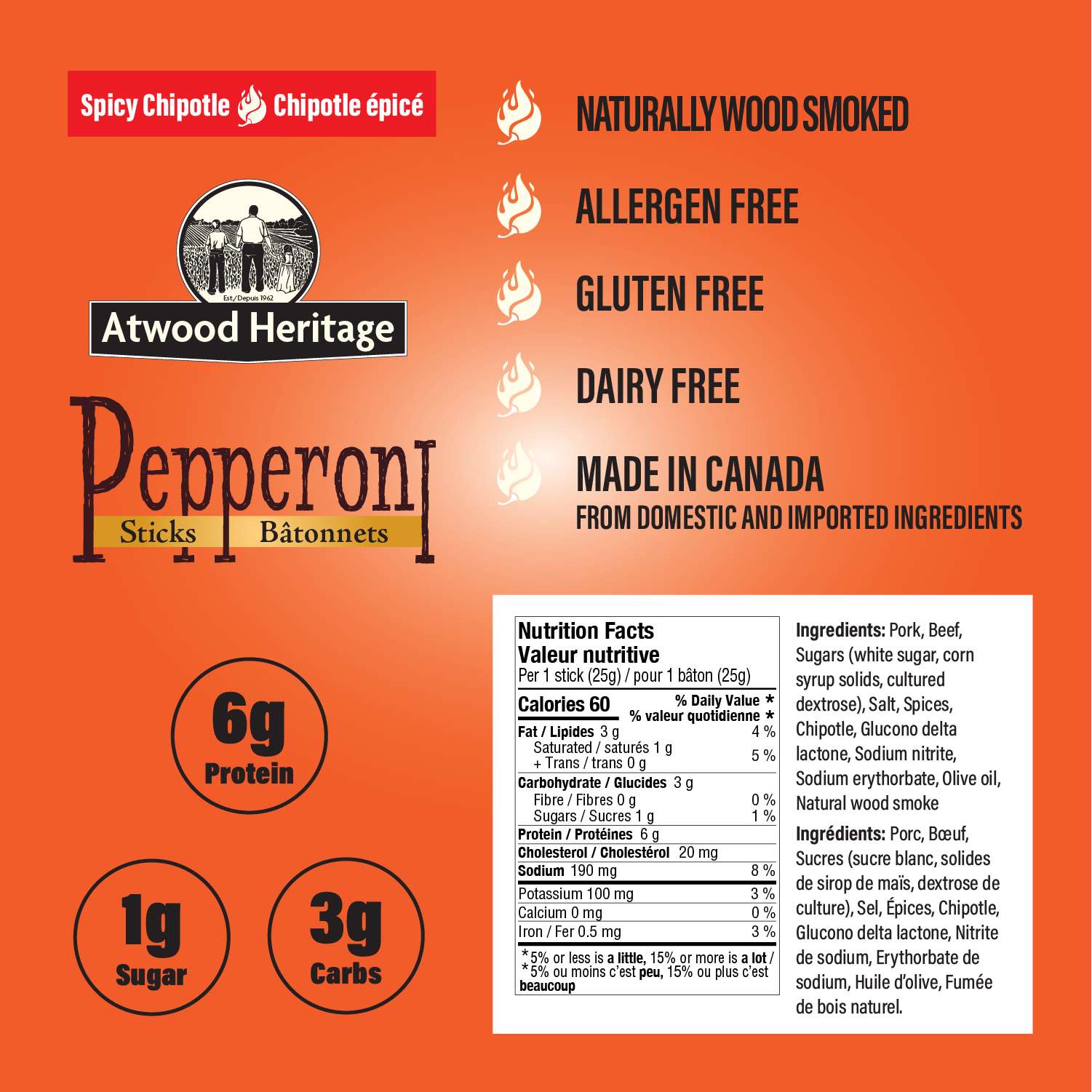 ATWOOD HERITAGE ATW-43003 - 8pk Spicy Chipotle Pepperoni Sticks