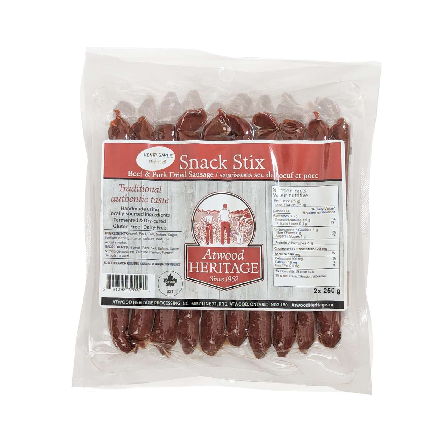 ATWOOD HERITAGE ATW-34001 - Honey Garlic Beef & Pork Sausage Sticks (20-pack)