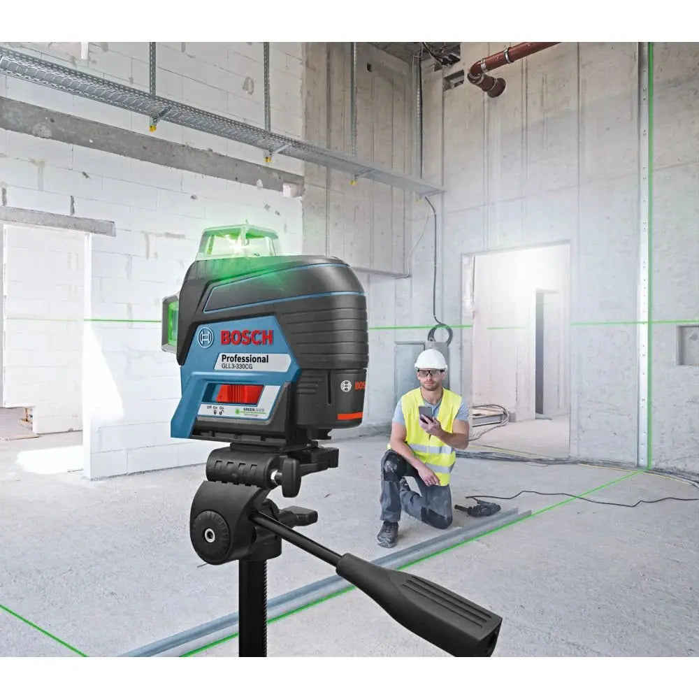 Bosch GLL3-330CG - 12V Max 360⁰ Connected Green-Beam Three-Plane Leveling and Alignment-Line Laser Kit with (1) 2.0 Ah Battery - Wise Line Tools