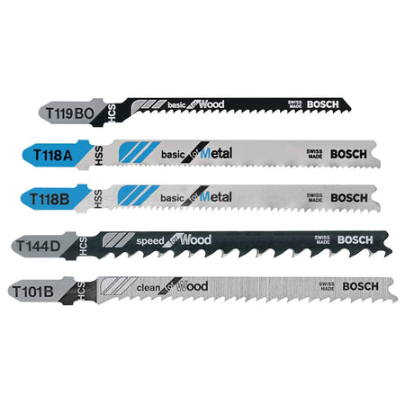 Bosch T500  -  5pc T-Shank Jig Saw Blade Set - Wise Line Tools