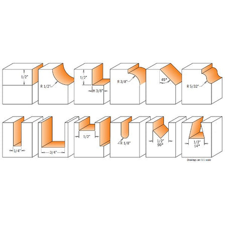 CMT-800.503.11 - 12 PIECE ROUTER BIT SET - Wise Line Tools