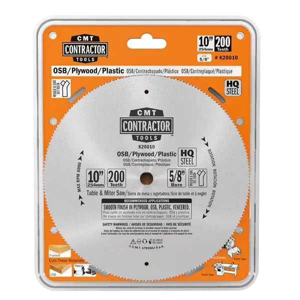 CMT K20010  -  10" 200T ITK Contractor Plywood Blade 5/8" Bore CMT