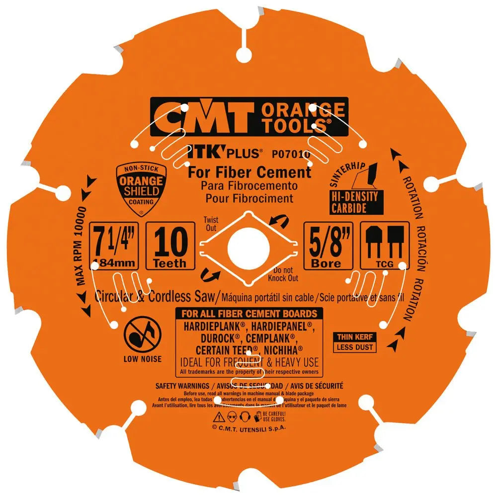 CMT-P07010 - SAW BLADE FOR FIBER CEMENT 7-1/4 X 5/8BORE Z10 DP CMT