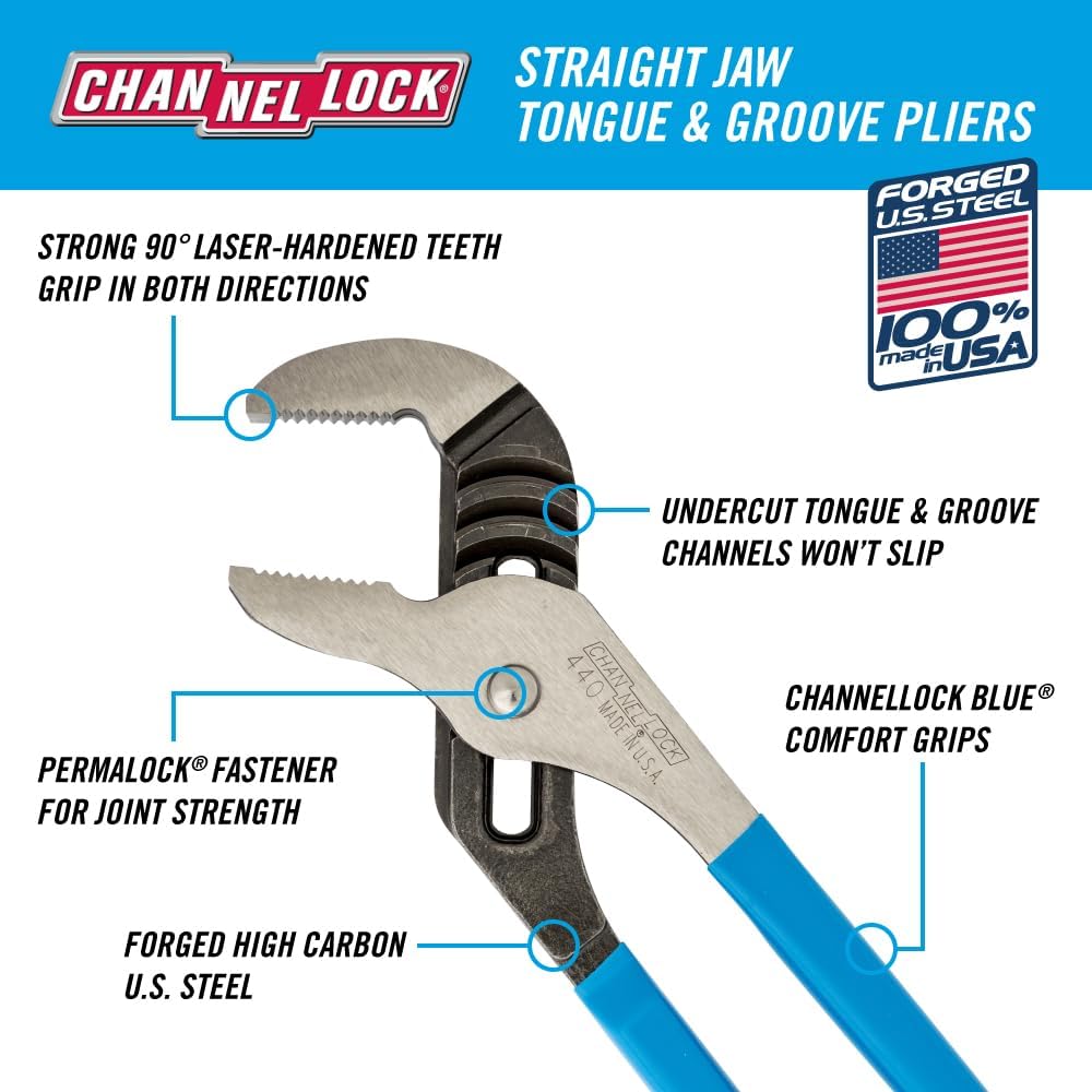 ChannelLock 440 - 12" Straight Jaw Tongue & Groove Plier - Wise Line Tools