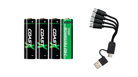 Coast - 4pk Zithion-X Rechargeable USB-C Batteries with Charging Cable COAST