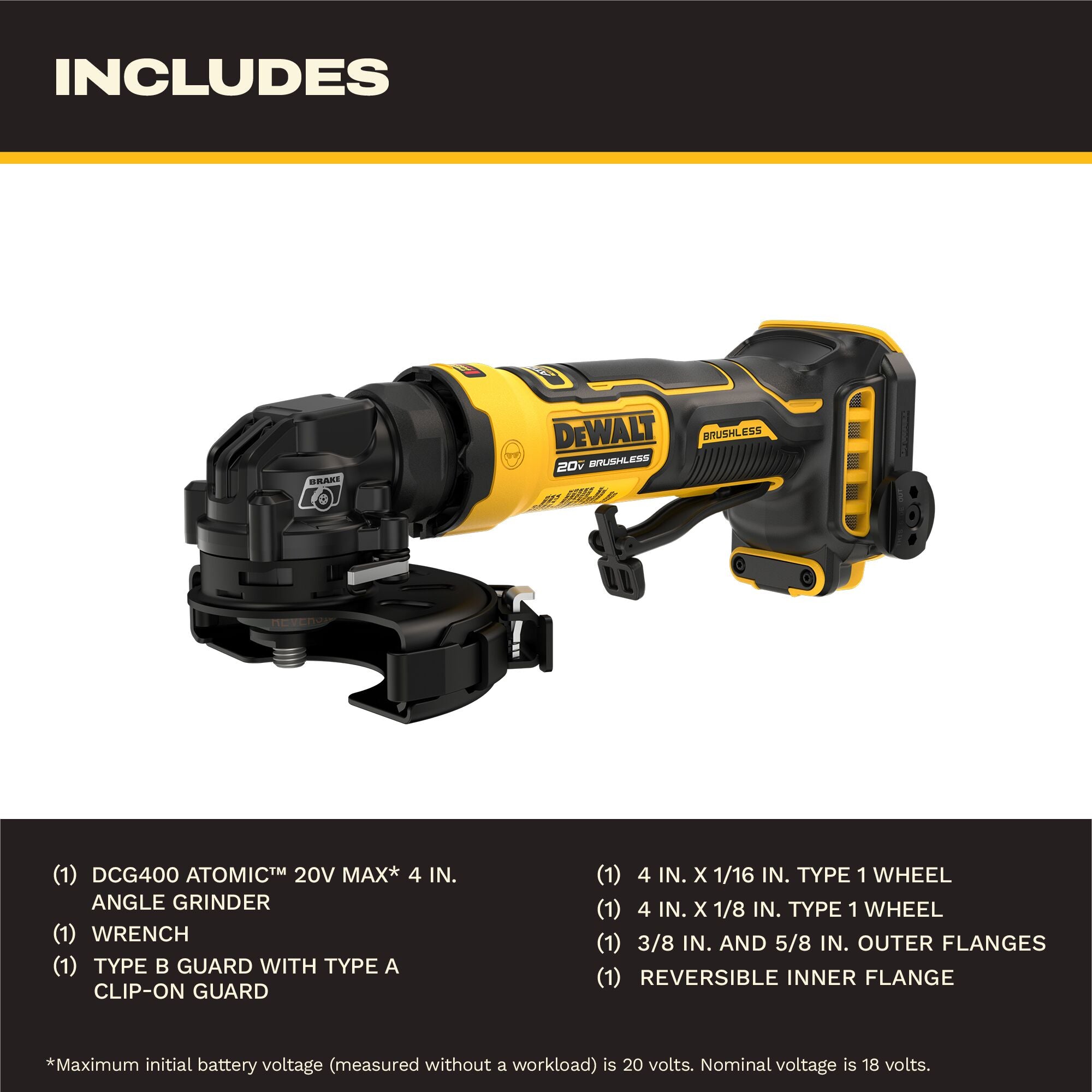 DEWALT DCG400B – ATOMIC™ 20V MAX* 4" Angle Grinder (Tool Only)
