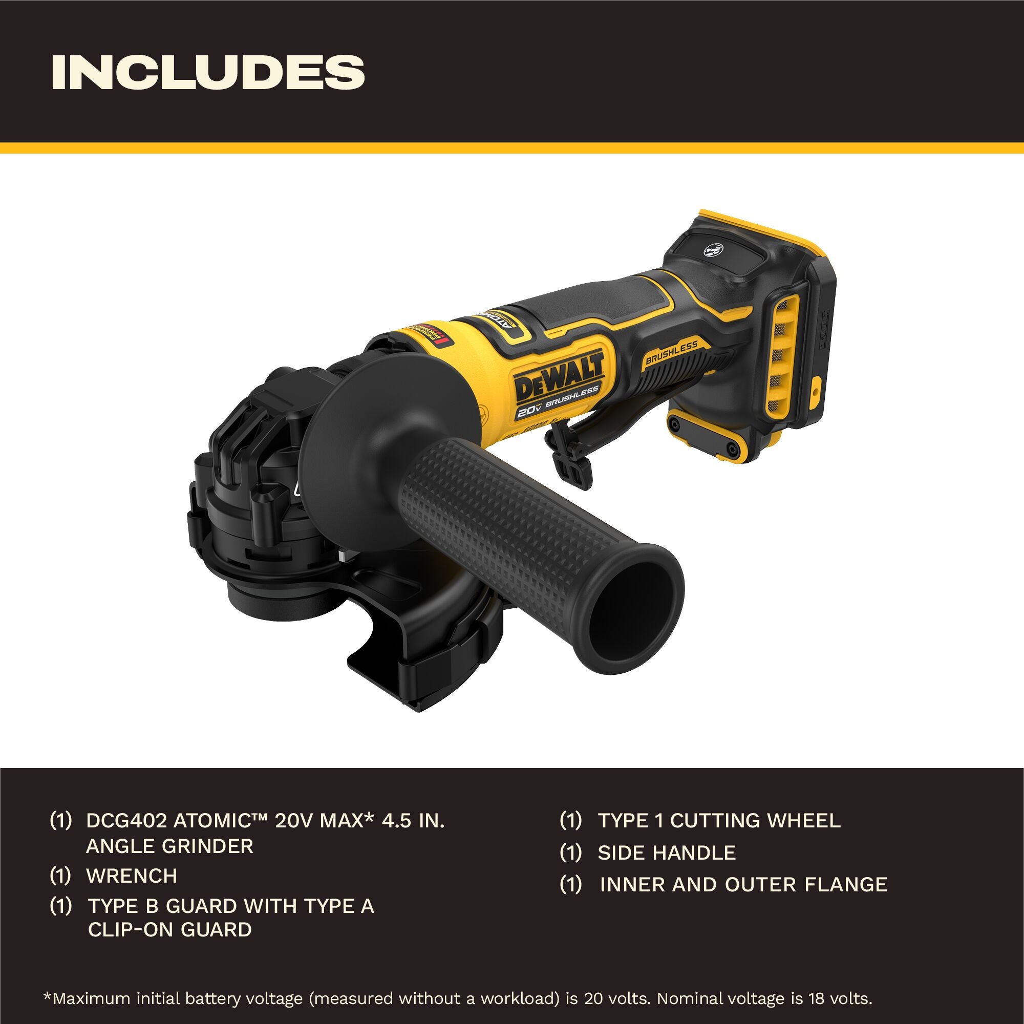 DEWALT DCG400B – ATOMIC™ 20V MAX* 4" Angle Grinder (Tool Only)