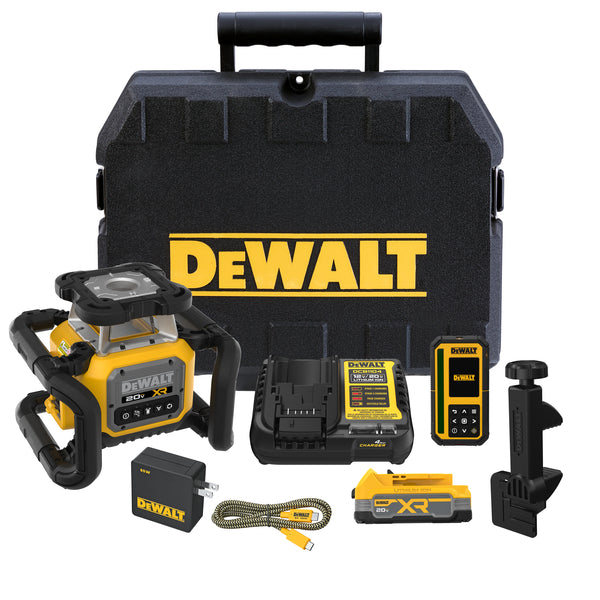 DeWalt DCLE35121GE1 20V MAX XR Green Rotary Laser Kit with case, detector, battery and charger