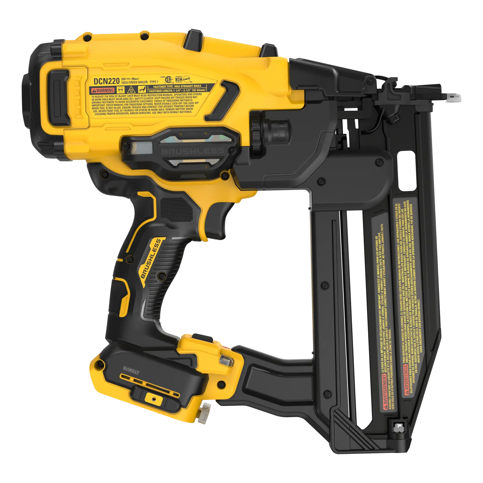 DEWALT DCN220B 20V MAX* XR® Brushless Cordless 16GA Straight Finish Nailer (Tool Only)