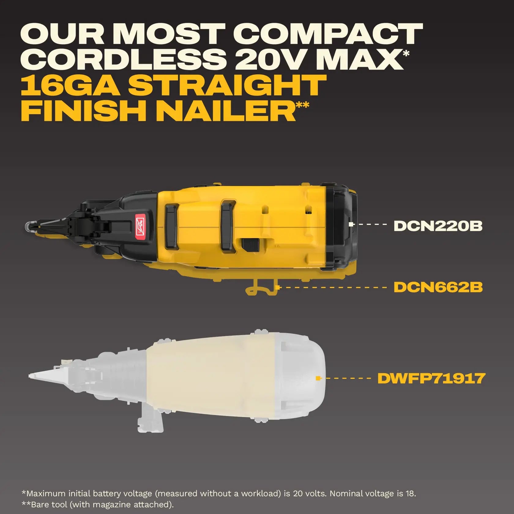 DEWALT DCN220B 20V MAX* XR® Brushless Cordless 16GA Straight Finish Nailer (Tool Only)