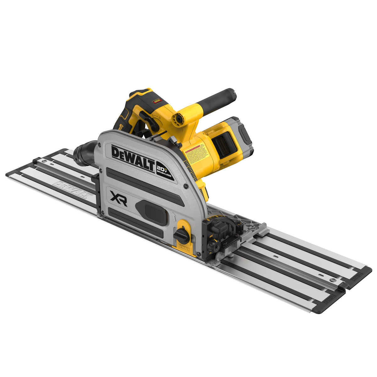 DEWALT DCS525STWW1 rear 3/4 view on track on white