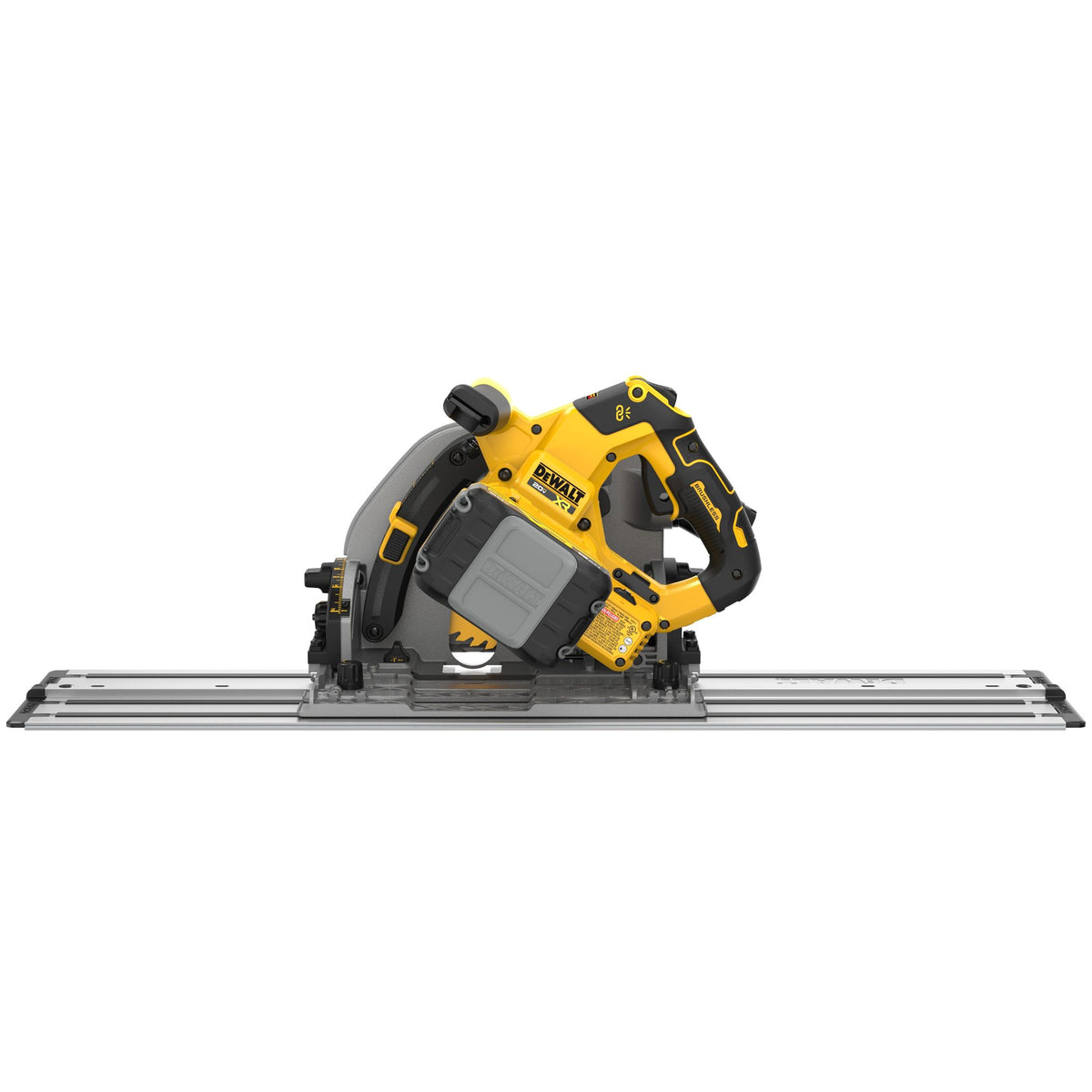 DEWALT DCS525STWW1 blade-side view on track on white