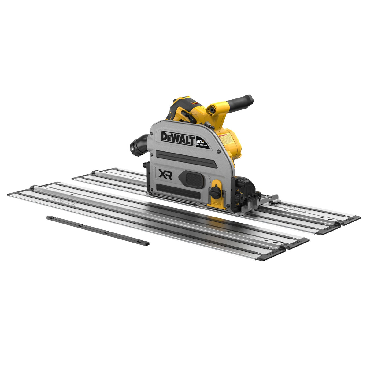 DEWALT DCS525ST saw on two tracks on white