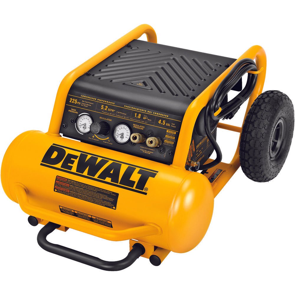 DEWALT D55146-Air Compressor, 225-Psi Max, Hand Carry with Wheels, 4-1/2 Gallon - Wise Line Tools