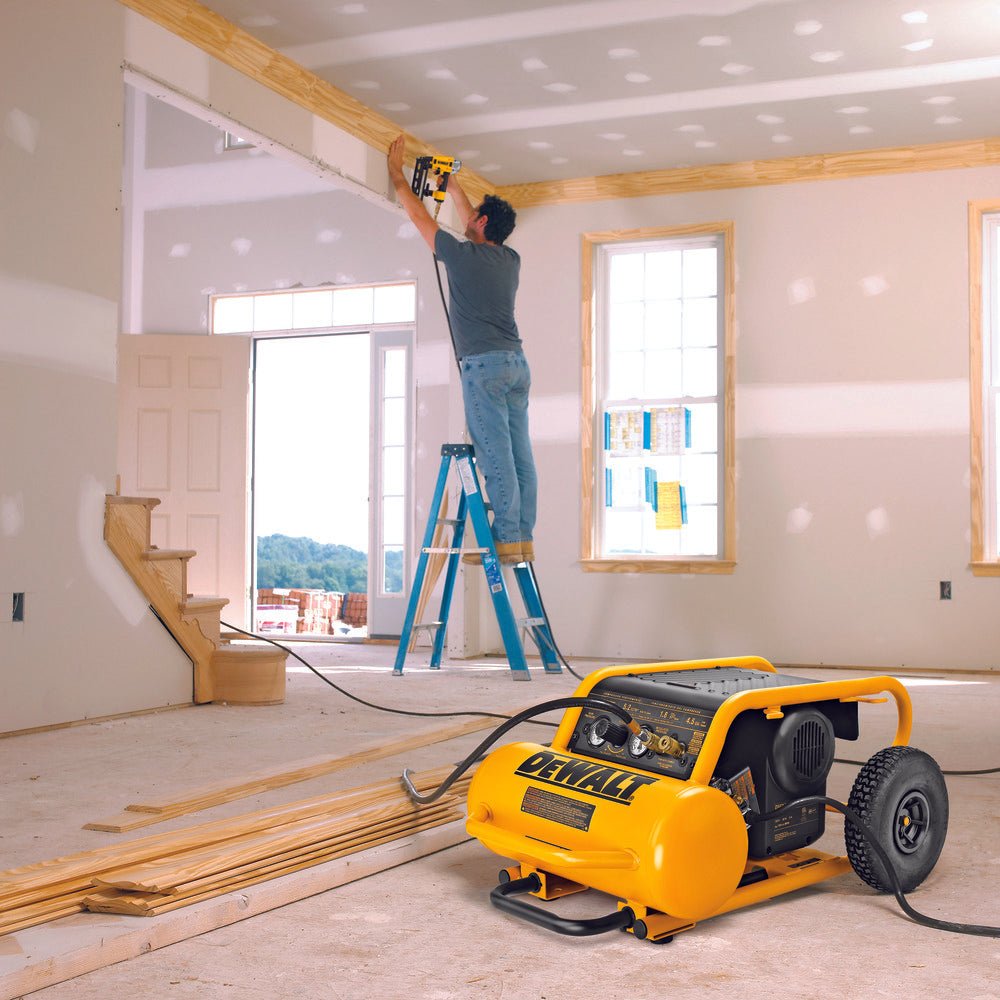 DEWALT D55146-Air Compressor, 225-Psi Max, Hand Carry with Wheels, 4-1/2 Gallon - Wise Line Tools