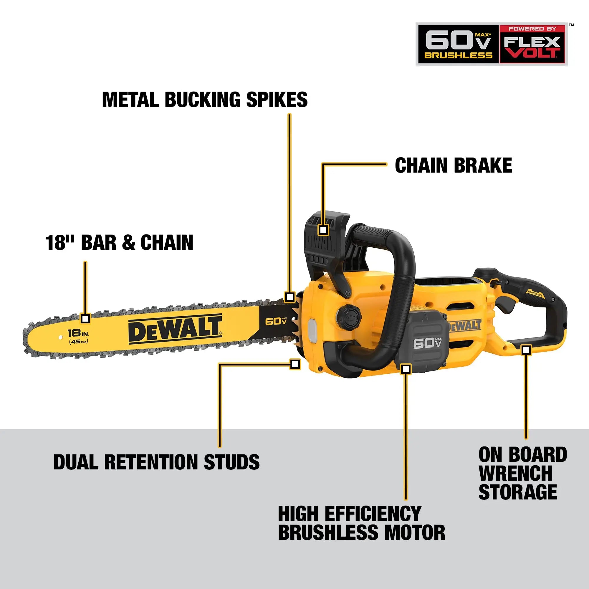 DEWALT DCCS672B-60V MAX* Brushless Cordless 18 in. Chainsaw (Tool Only) - Wise Line Tools