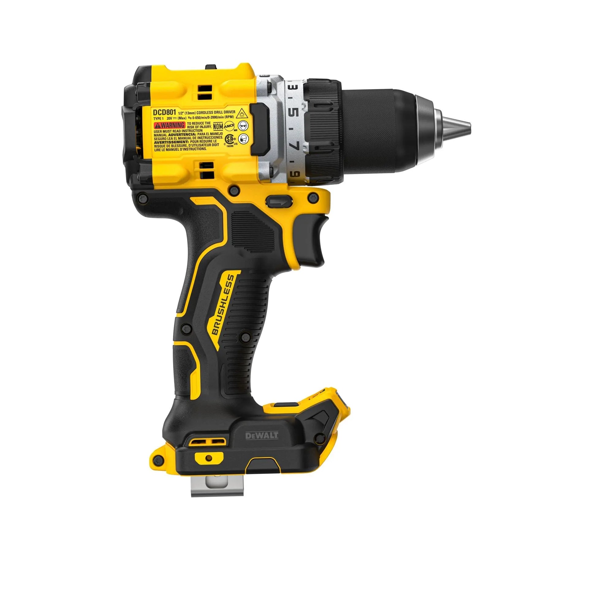 DEWALT DCD801B – DEWALT 20V MAX* XR® Brushless Cordless 1/2 in. Drill/Driver (Tool Only) DEWALT