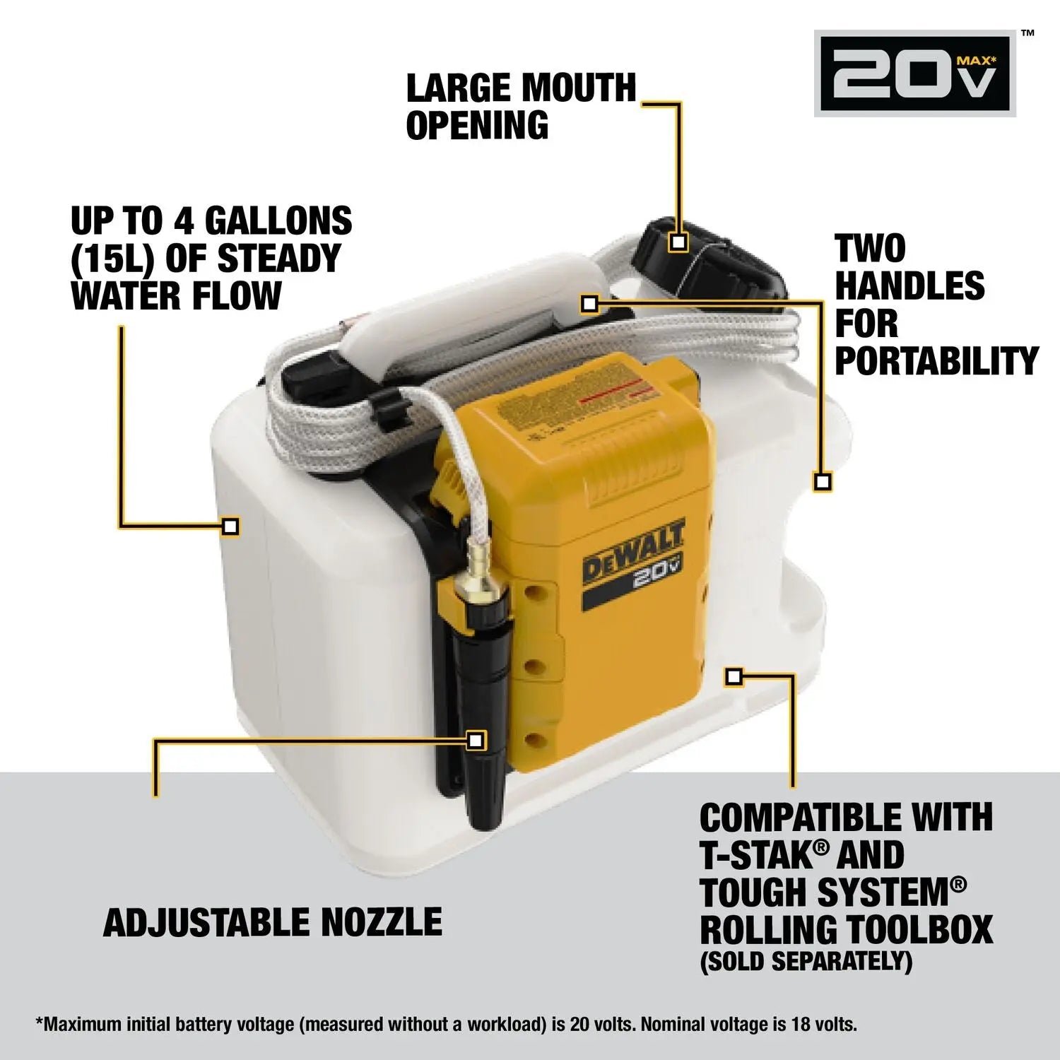 DEWALT DCE6820B-20V Powered Water Tank (Bare) - Wise Line Tools