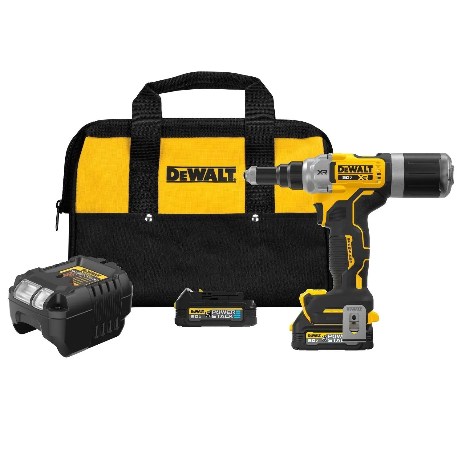 DEWALT DCF414GE2-20V MAX* XR Brushless Cordless 1/4" Rivet Tool Kit with DEWALT POWERSTACK - Wise Line Tools