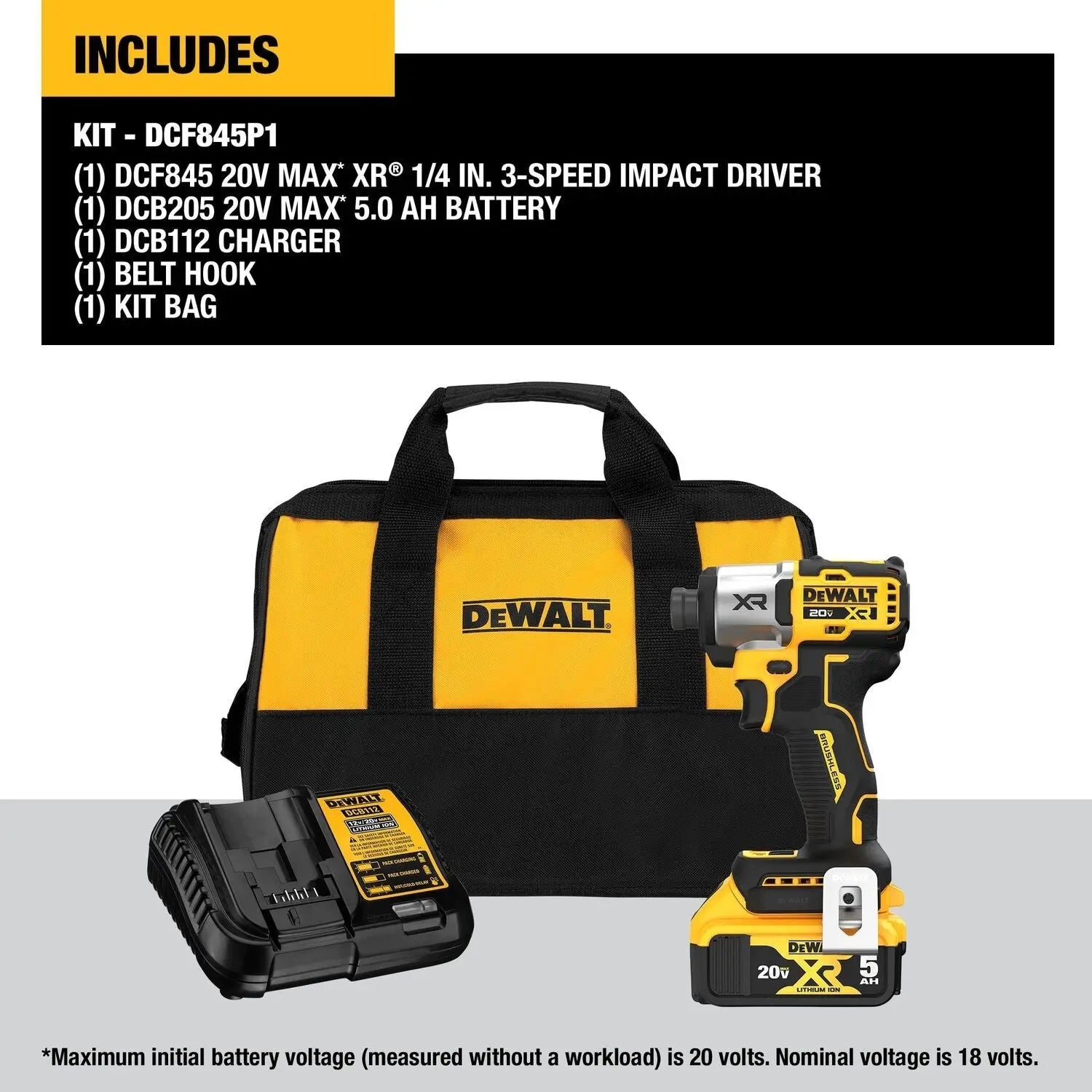 DEWALT DCF845P1-20V MAX* XTREME Cordless Brushless 1/4 in Impact Driver Drill Kit (1) Lithium Ion Battery with Charger - Wise Line Tools