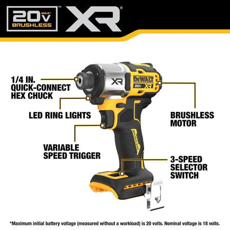 DEWALT DCF845P2 20V MAX* XR® 1/4" 3-Speed Impact Driver Kit - 2 Battery - Wise Line Tools